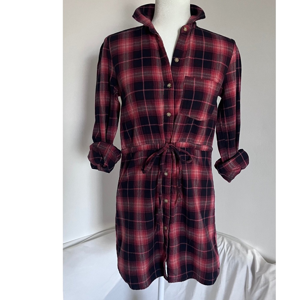 Abercrombie & Fitch Plaid Shirt Dress Womens XS Red Navy Preppy Flannel